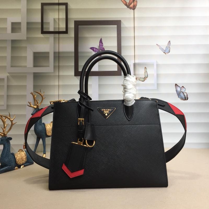 Prada 1BA102 Cross pattern color matching black and red